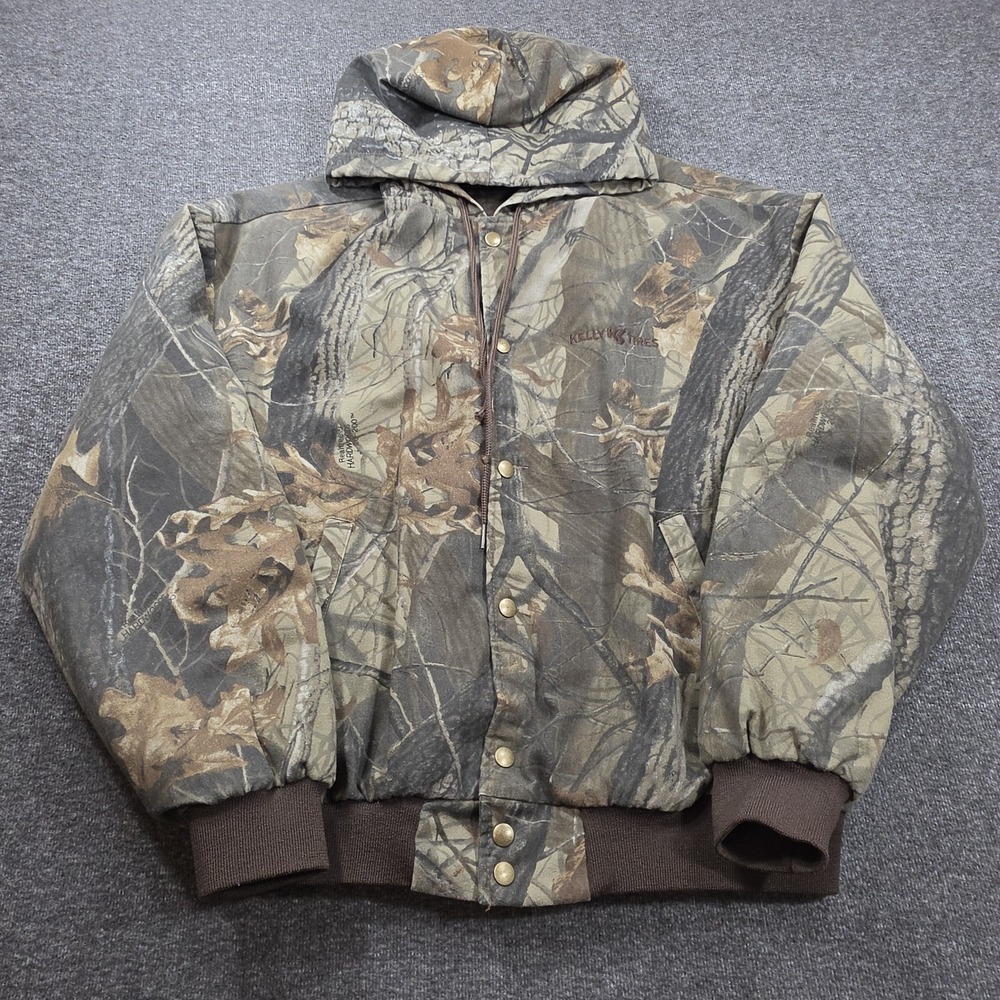Vtg Swingster Hooded Jacket L CAMO USA Leaves Bark Advantage Timber Cooper Tires
